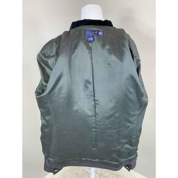 Vintage 90s Gray Wool Black Velvet Military Blazer SteamPunk Goth Fall Winter - Picture 8 of 10